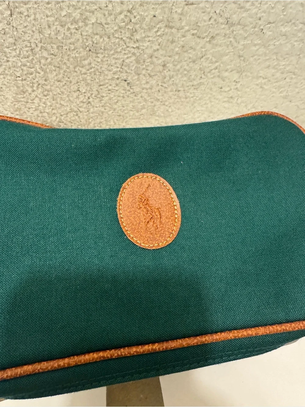 NWOT Ralph Lauren Teal Canvas Messenger Bag with Brown Trim